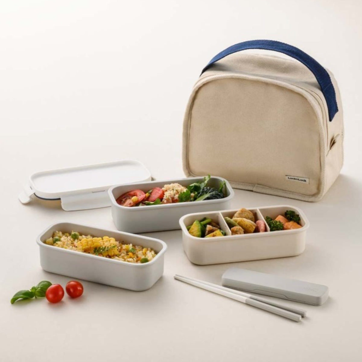 Lock & Lock 3 Layers Lunch Box Set Food container with Bag and Chopsticks  set