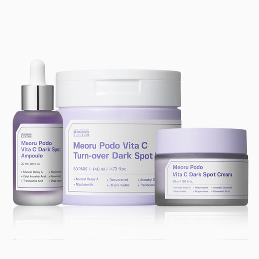 SUNGBOON EDITOR Whitening Wild Grape Vita C Set Dark Spot Pad + Ampoule + Cream Contains Tranexamic Acid, Niacinamide, Hyaluronic Acid CICA / from Seoul, Korea
