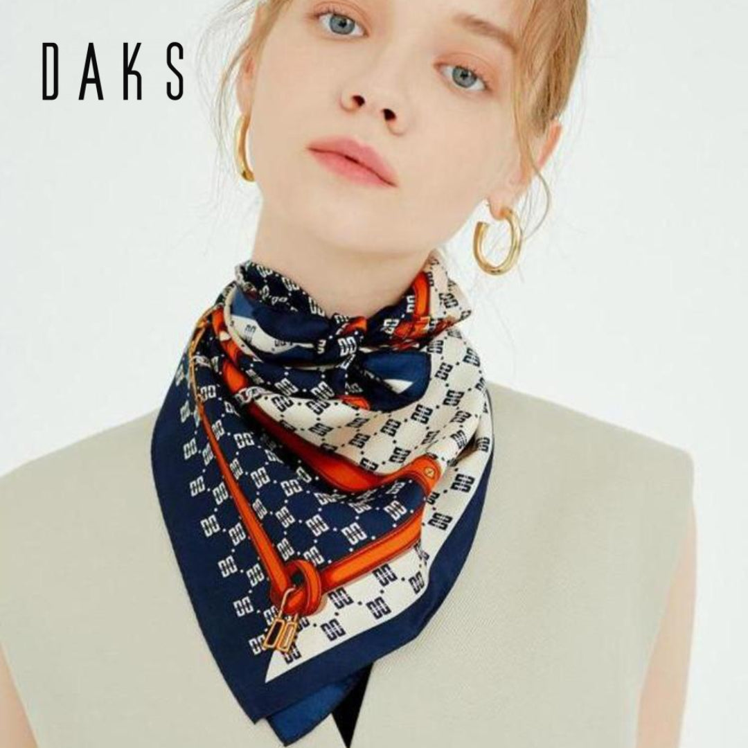 DAKS SILK 100% Navy Colour DD Pattern Square Silk Scarf Luxury Scarf Daily  Fashion Item Bag Decoration – BODASADA