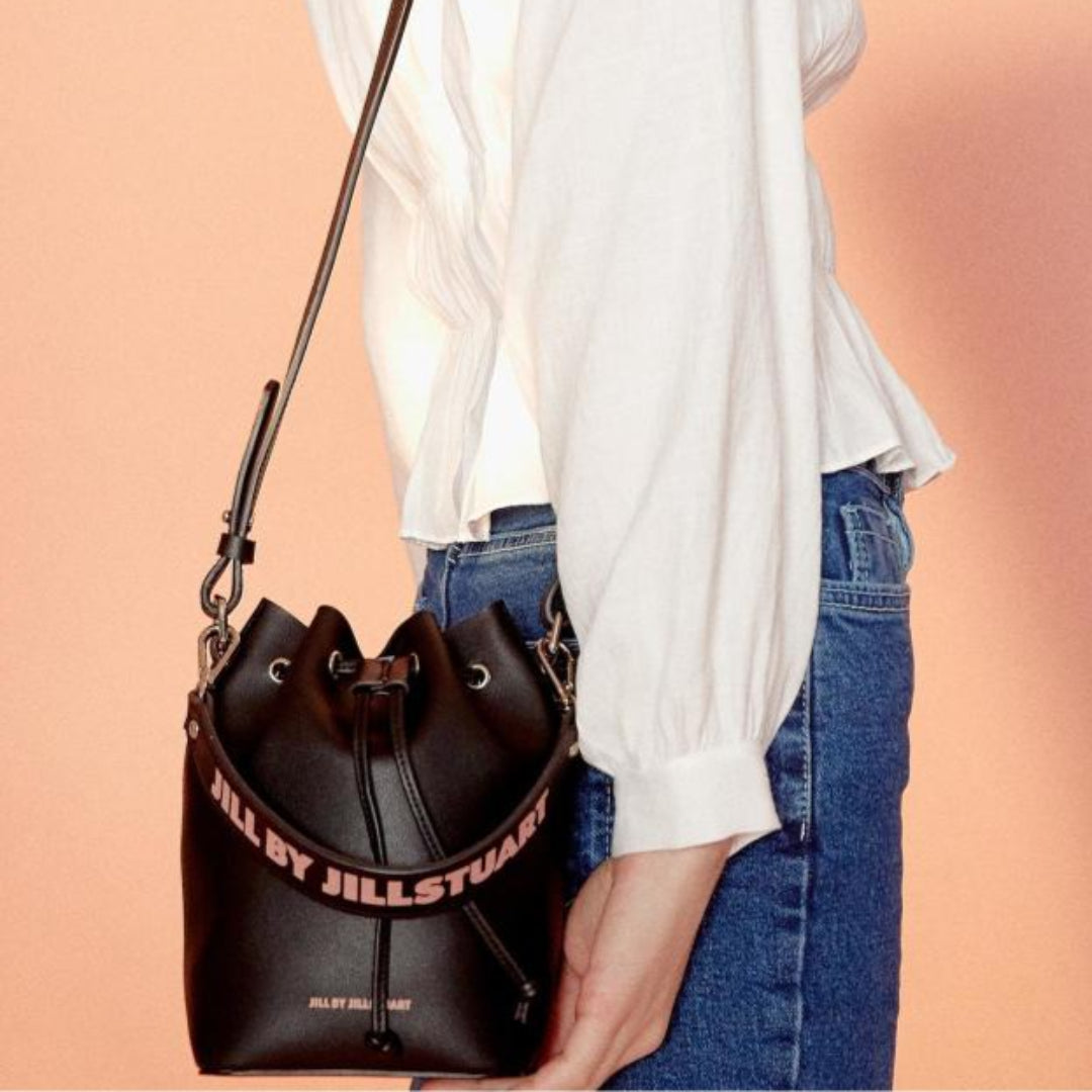 JILL BY JILLSTUART Candy Black logo lettering bucket bag Modern Sleek  Design Bag / from Seoul, Korea