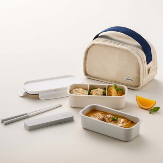 LocknLock Daily Cotton 2-Layer Lunch Box + Chopsticks Set with Insulated Bag Dishwasher Microwave Safe / from Seoul, Korea