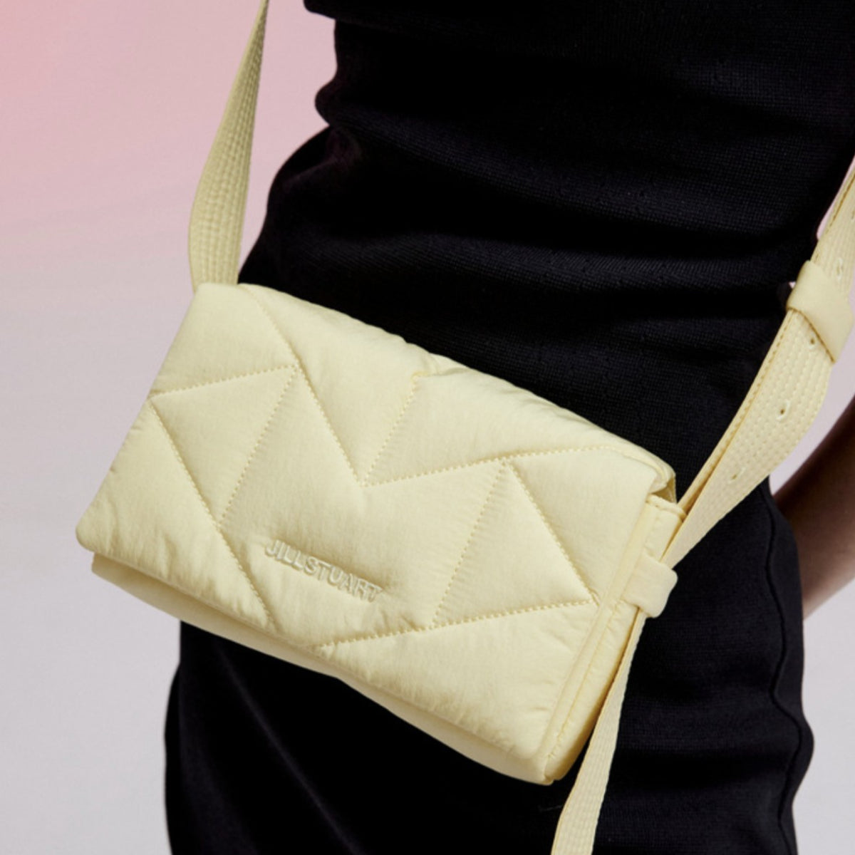 JILLSTUART Rosella Padding Yellow Small Shoulder Crossbody Bag in lightweight nylon fabric/ from Seoul, Korea