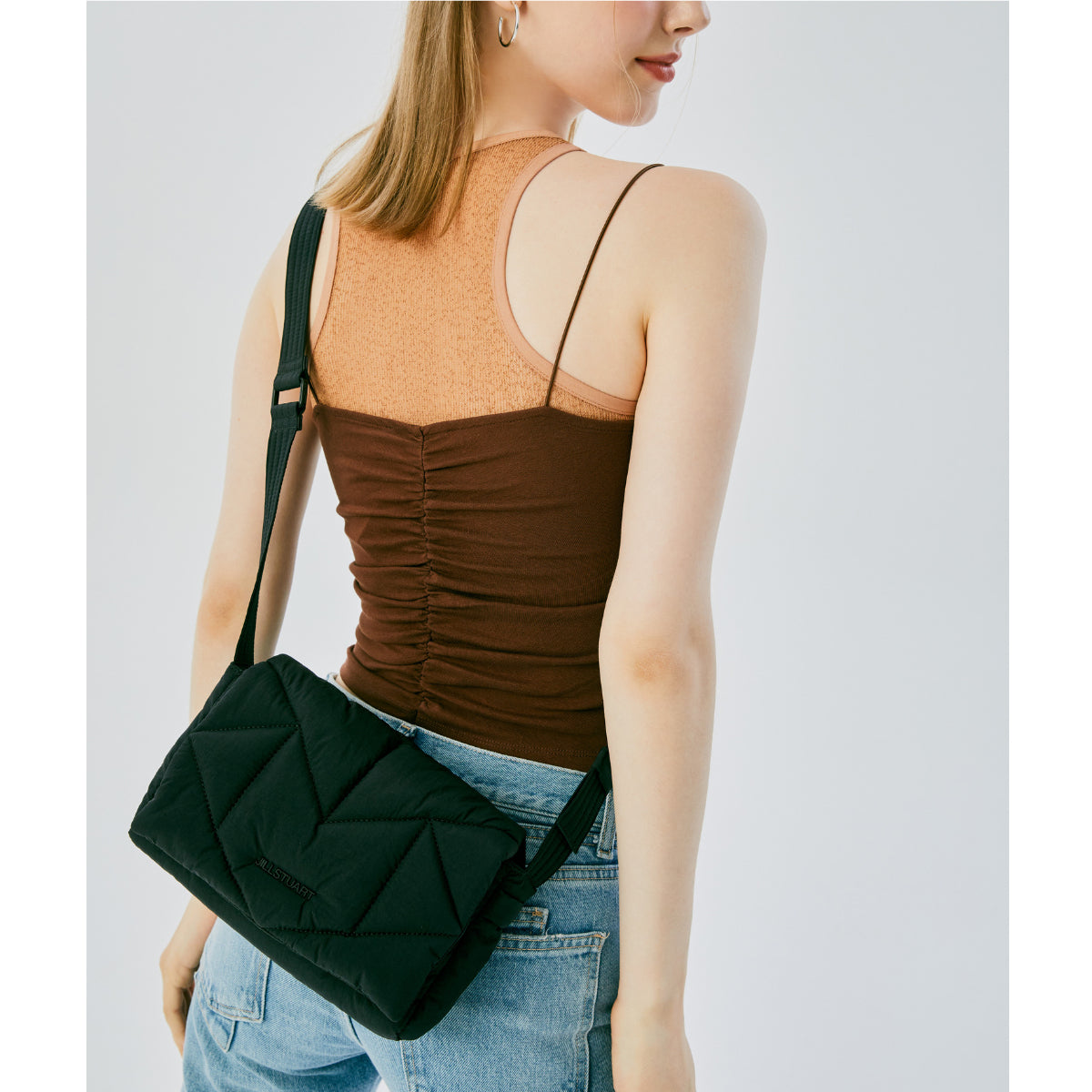 JILLSTUART Rosella Padding Black Small Shoulder Crossbody Bag Lightweight nylon fabric material/ from Seoul, Korea