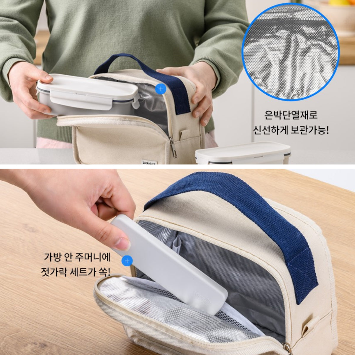 LocknLock Daily Cotton 3-Layer Lunch Box + Chopsticks Set with Insulated Bag Dishwasher Microwave Safe / from Seoul, Korea