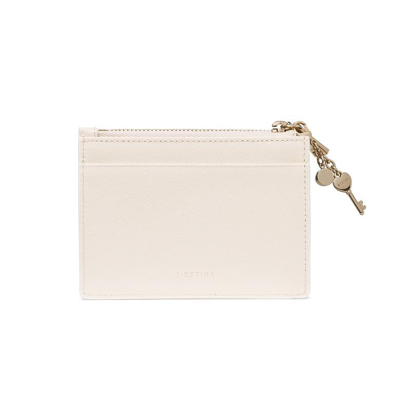 J.ESTINA LUCY Top Zipper Card ID Wallet Cream Color Cowhide Detachable Heart Key Charm Decoration Credit Card Check Card Business Card Holder Case / from Seoul, Korea