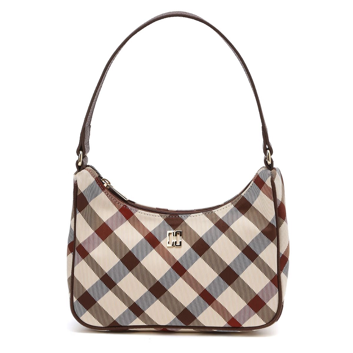 DAKS Small Beige House Check Mini Shoulder Bag Fabric Leather Lightweight Daily Bag / from Korea