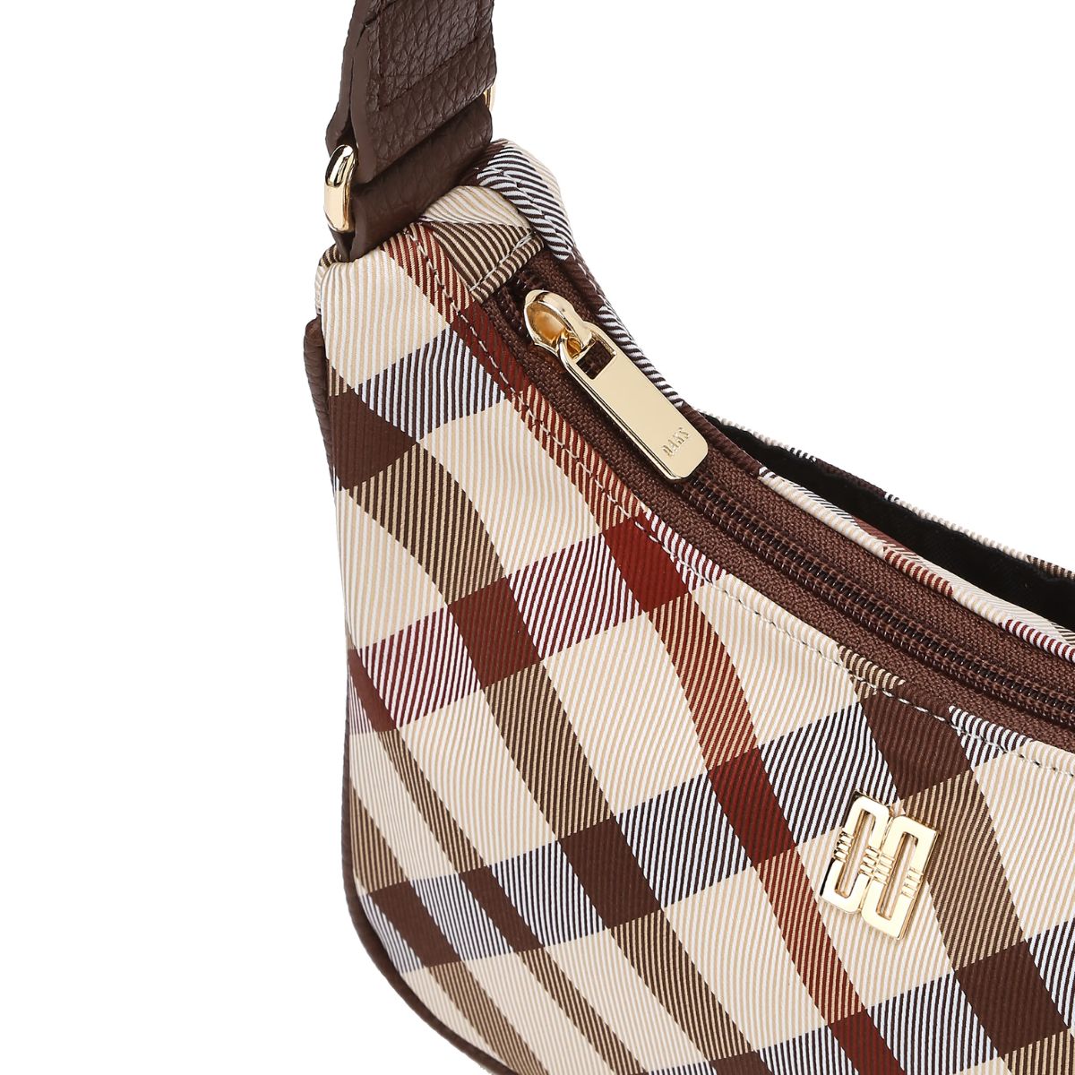DAKS Small Beige House Check Mini Shoulder Bag Fabric Leather Lightweight Daily Bag / from Korea