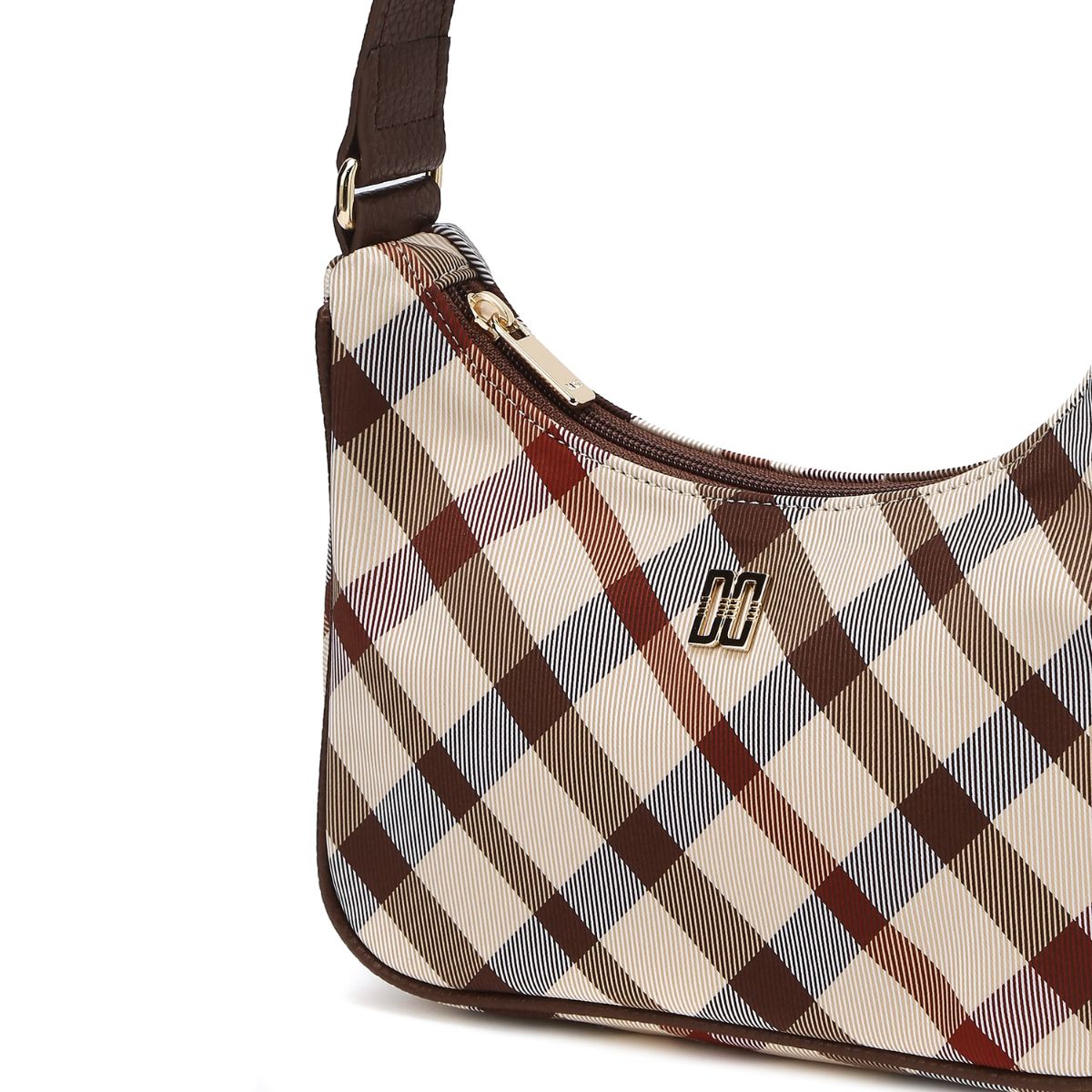 DAKS Small Beige House Check Mini Shoulder Bag Fabric Leather Lightweight Daily Bag / from Korea