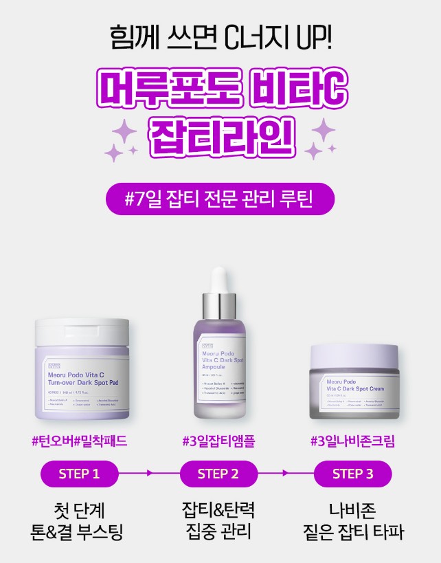 SUNGBOON EDITOR Whitening Wild Grape Vita C Set Dark Spot Pad + Ampoule + Cream Contains Tranexamic Acid, Niacinamide, Hyaluronic Acid CICA / from Seoul, Korea