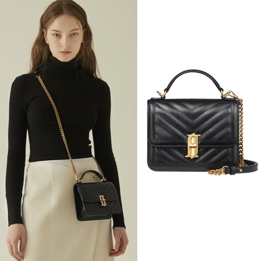 J.ESTINA JOELLE Quilting Mini Satchel Black Detachable Strap / from Seoul, Korea