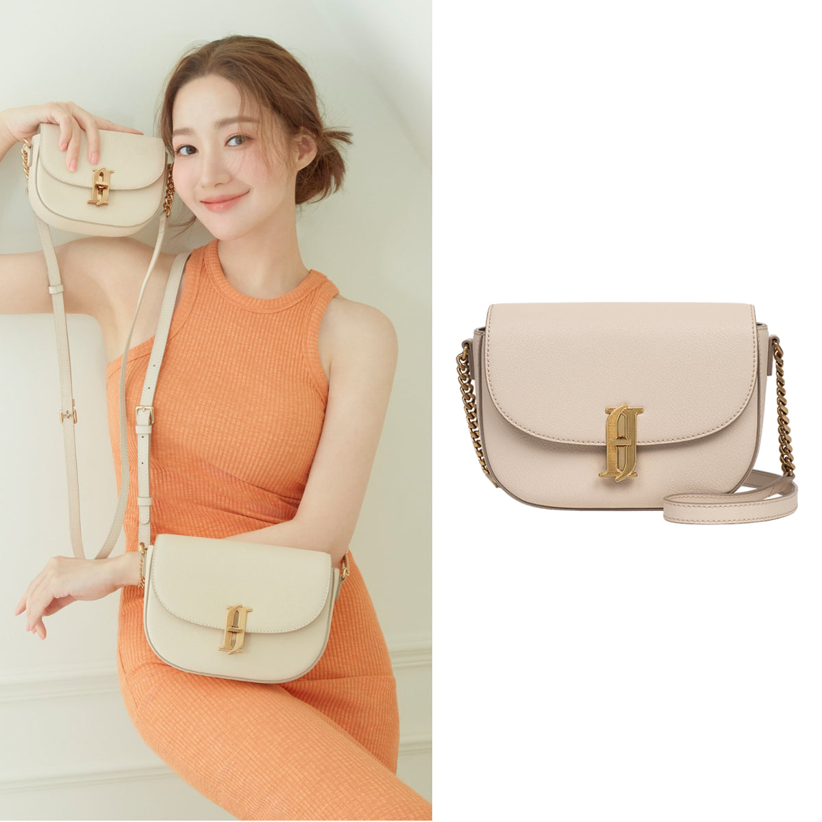 J.ESTINA JOELLE FALLIN SM Cross Bag Beige Shoulder Leather Bag Minyoung Park Pick / from Seoul, Korea