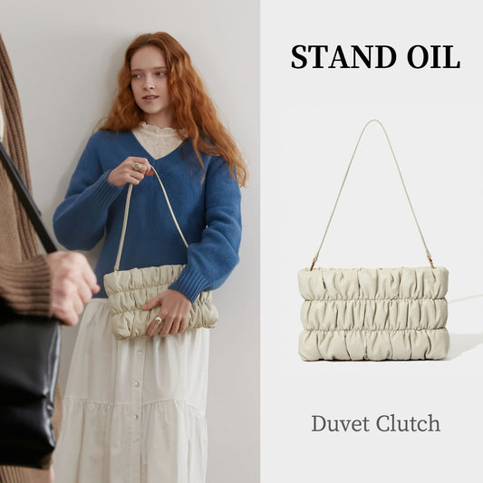 STAND OIL Duvet Clutch Shoulder Bag Cream Color Shirring Wrinkle Padding Kim Doyeon / from Seoul, Korea