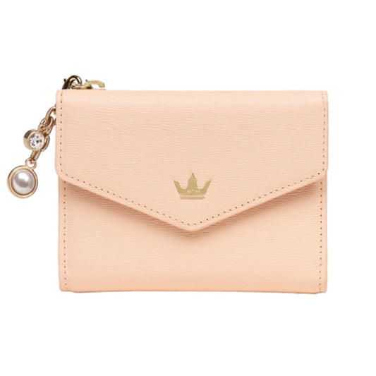 J.ESTINA JINNY Bifold Wallet Peach Pink Embossed Cowhide Pearl Ball Crystal Charm Ornament Banknote Card Coin ID Card Wallet / from Seoul, Korea