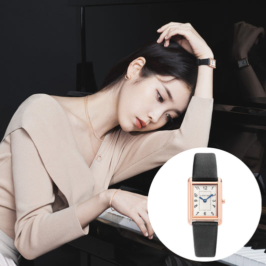 J.ESTINA Nuovo Tempo Leather Watch IU Pick Analog Watch Black Gold Made in Korea / from Seoul, Korea