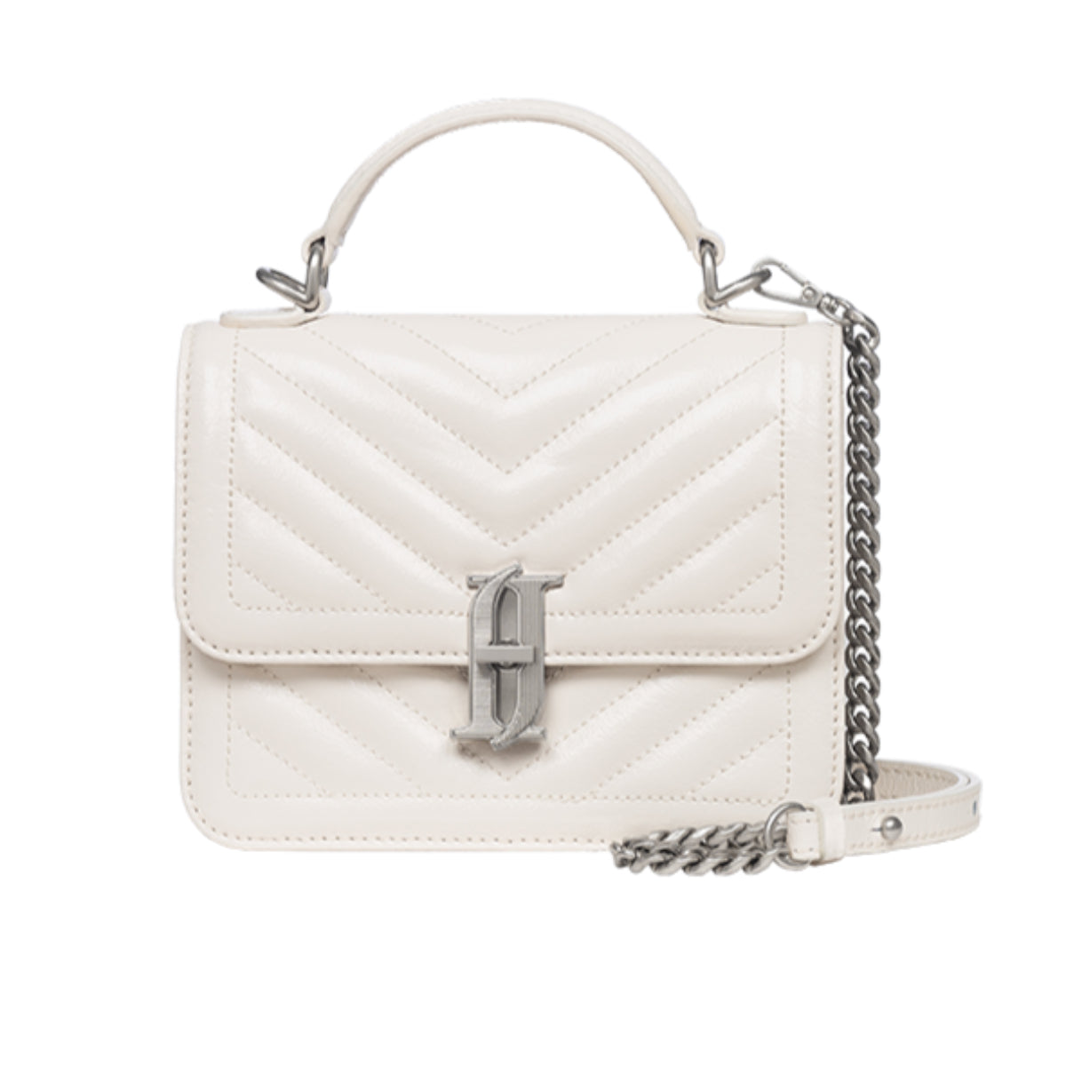 J.ESTINA JOELLE Quilting Mini Satchel White Detachable Strap Crossbody Shoulder Leather Bag / from Seoul, Korea