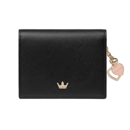 J.ESTINA DEWY Bifold Half Wallet Detachable Heart Charm Decoration Embossed Cowhide Bill Card Wallet / from Seoul, Korea