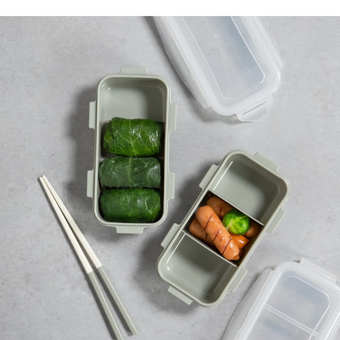 1set Portable Double Layer Microwavable Plastic Bento Box Set