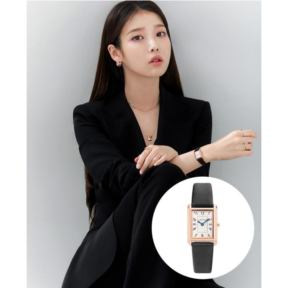 J.ESTINA Nuovo Tempo Leather Watch IU Pick Analog Watch Black Gold Made in Korea / from Seoul, Korea