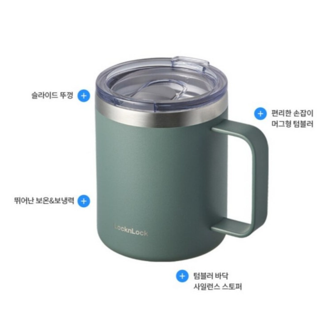 LocknLock House Mug Insulated Tumbler 370ml Handle Slide Lid Wide Mouth Easy to Clean Bottom Silicone / from Seoul, Korea