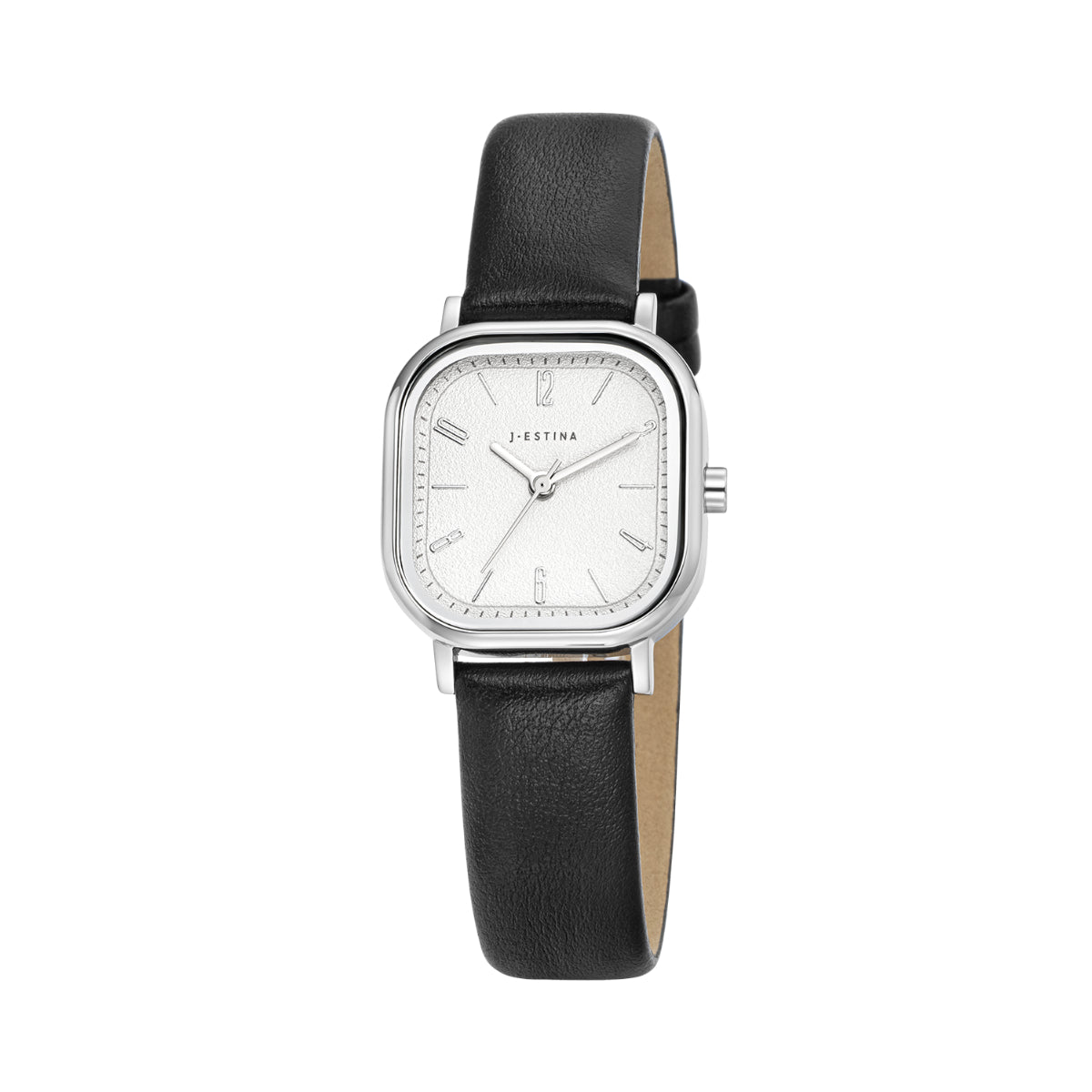 J.ESTINA Amico Leather Watch Silver Black Round Square IU PICK Made in Korea / from Seoul, Korea