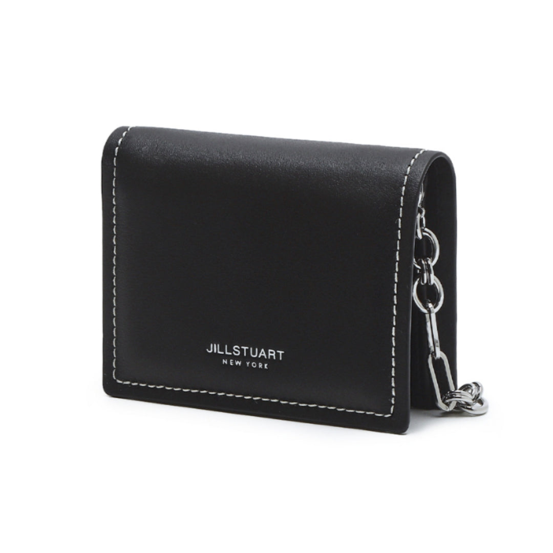 [JILLSTUART] Hitam Dijahit Kulit Sapi Setengah Dompet Lipat Mini Dompet Dilepas Tali Rantai Desain Bergaya / dari Seoul, Korea