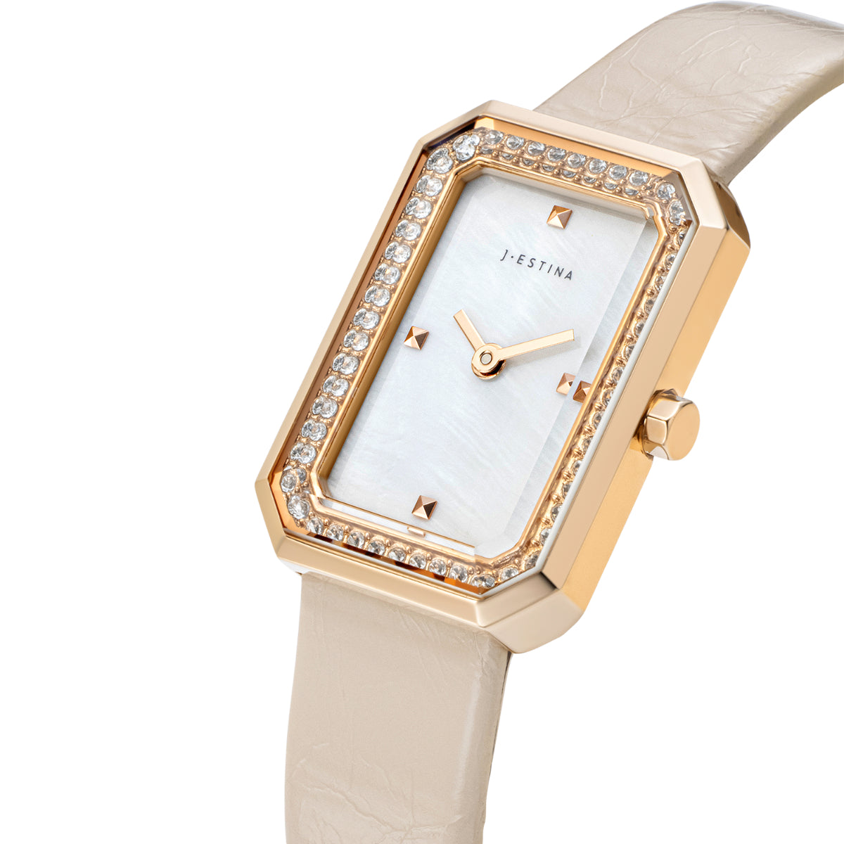 J.ESTINA Tiara Analog Watch Rose Gold Case Mother-of-pearl Dial Cream Leather Band / from Seoul, Korea