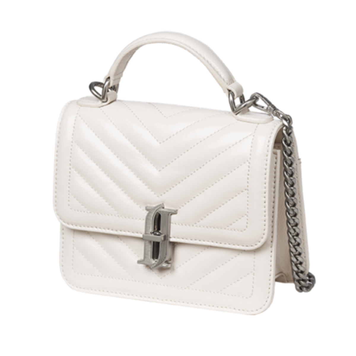 J.ESTINA JOELLE Quilting Mini Satchel White Detachable Strap Crossbody Shoulder Leather Bag / from Seoul, Korea