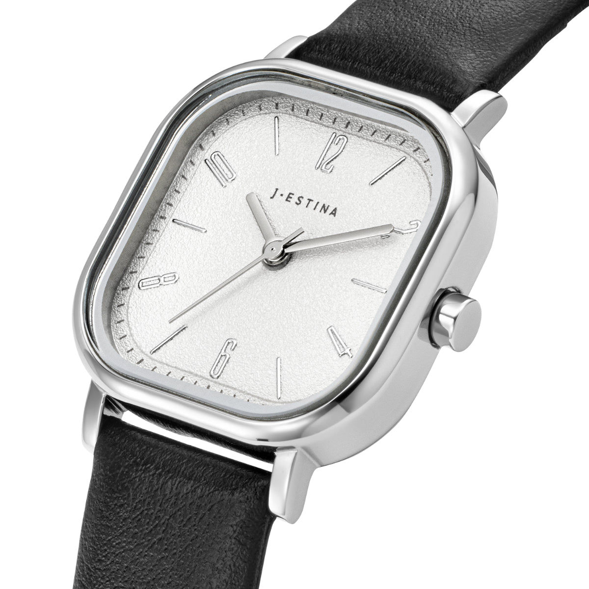 J.ESTINA Amico Leather Watch Silver Black Round Square IU PICK Made in Korea / from Seoul, Korea