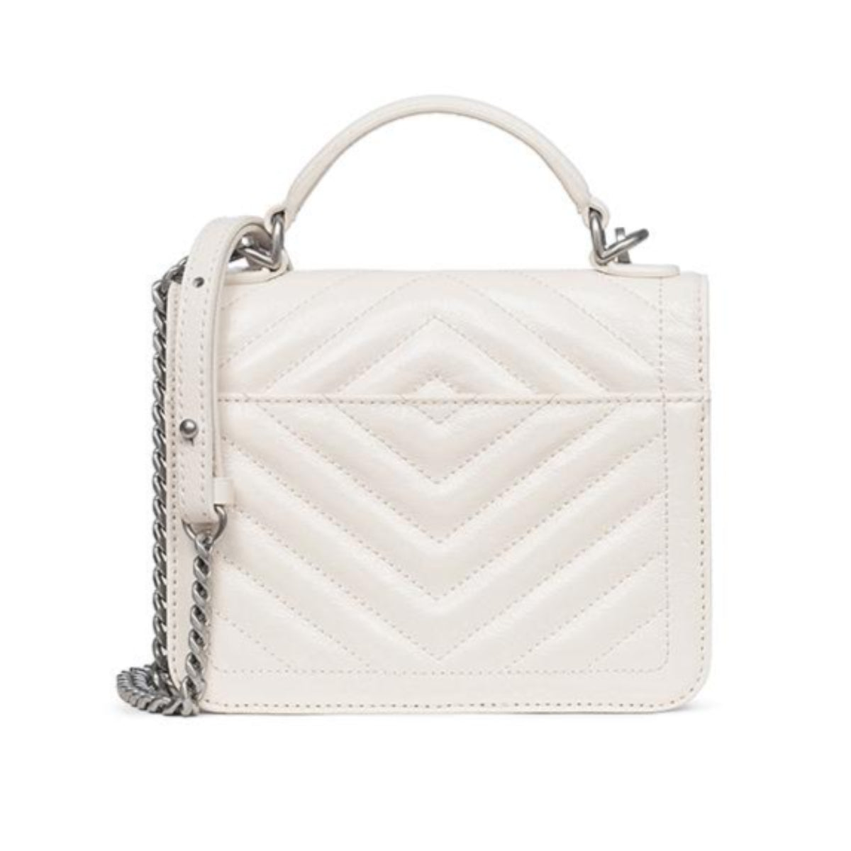 J.ESTINA JOELLE Quilting Mini Satchel White Detachable Strap Crossbody Shoulder Leather Bag / from Seoul, Korea