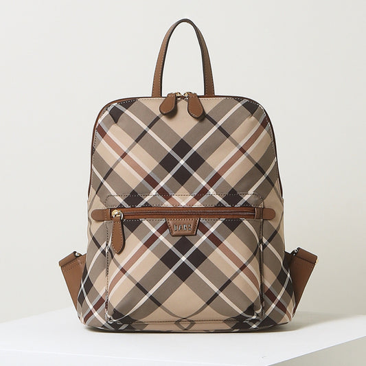 DAKS Brown Check Backpack Jacquard Fabric Daily Bag Luxury Backpack
