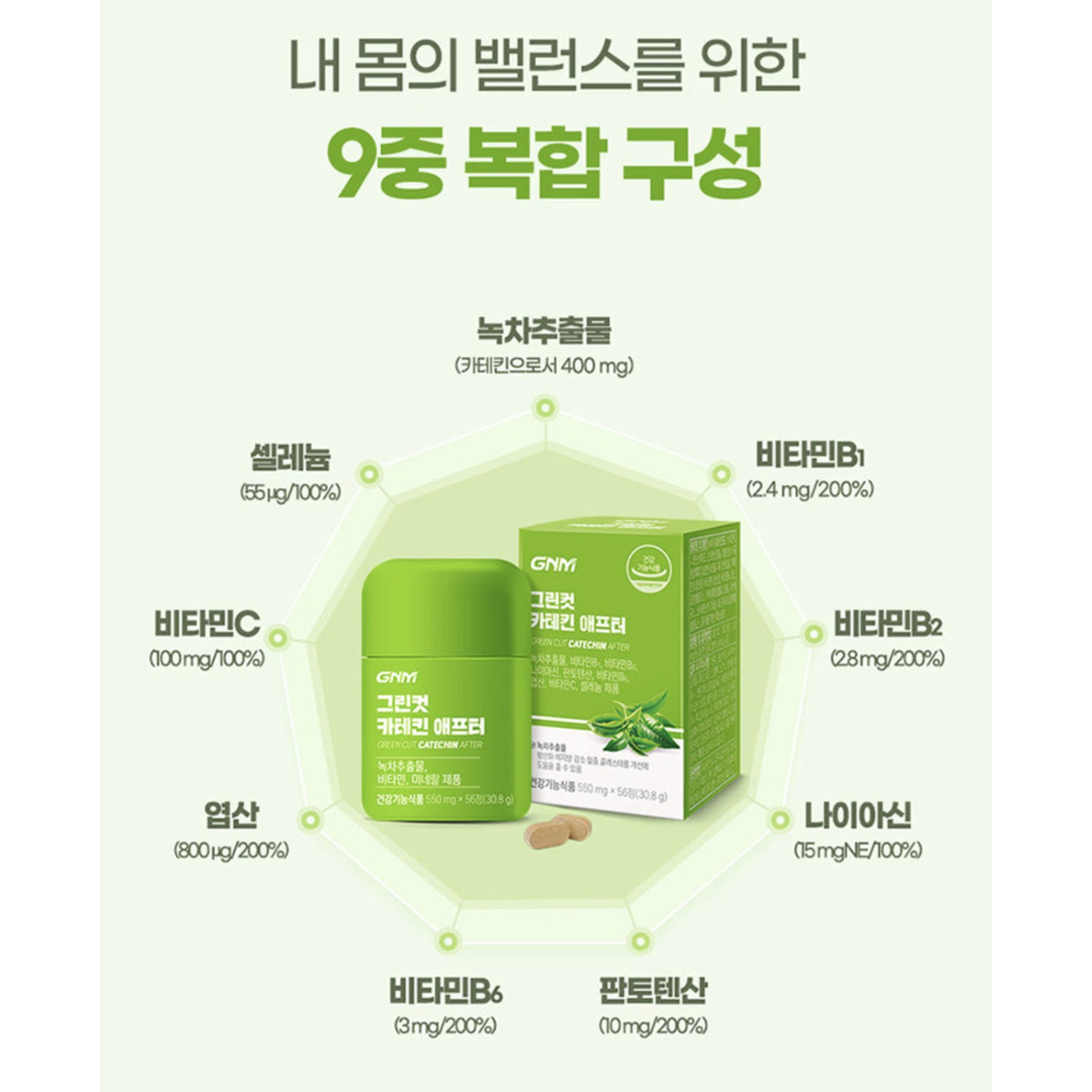 GNM Green Cut Catechin After Green Tea Extract for healthy diet for 12 weeks 56tabs/Bottle Vitamin B C Selenium Pantothenate / from Seoul, Korea