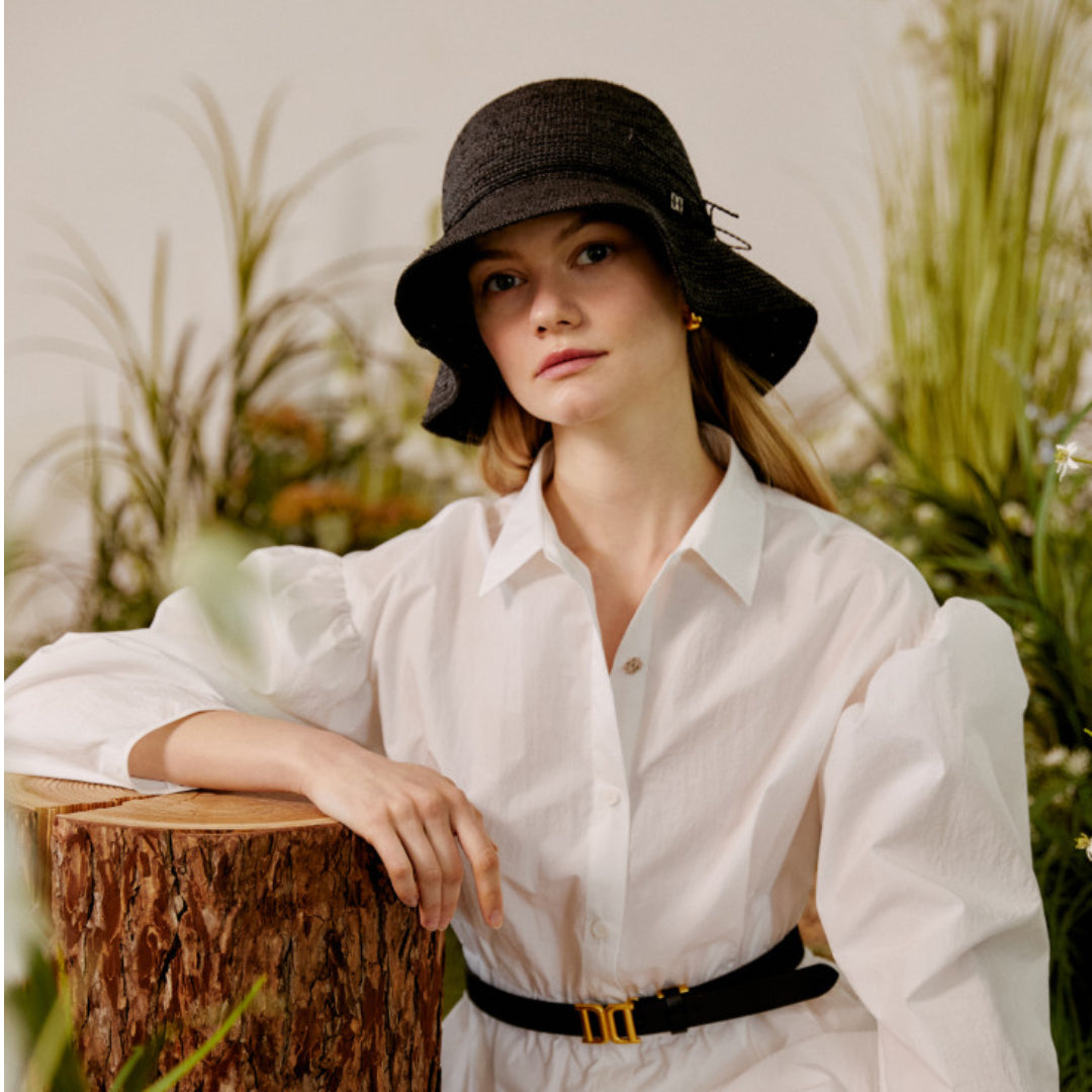 DAKS Victoria Natural Black Raffia Floppy Hat Women Sun Visor / from Seoul, Korea