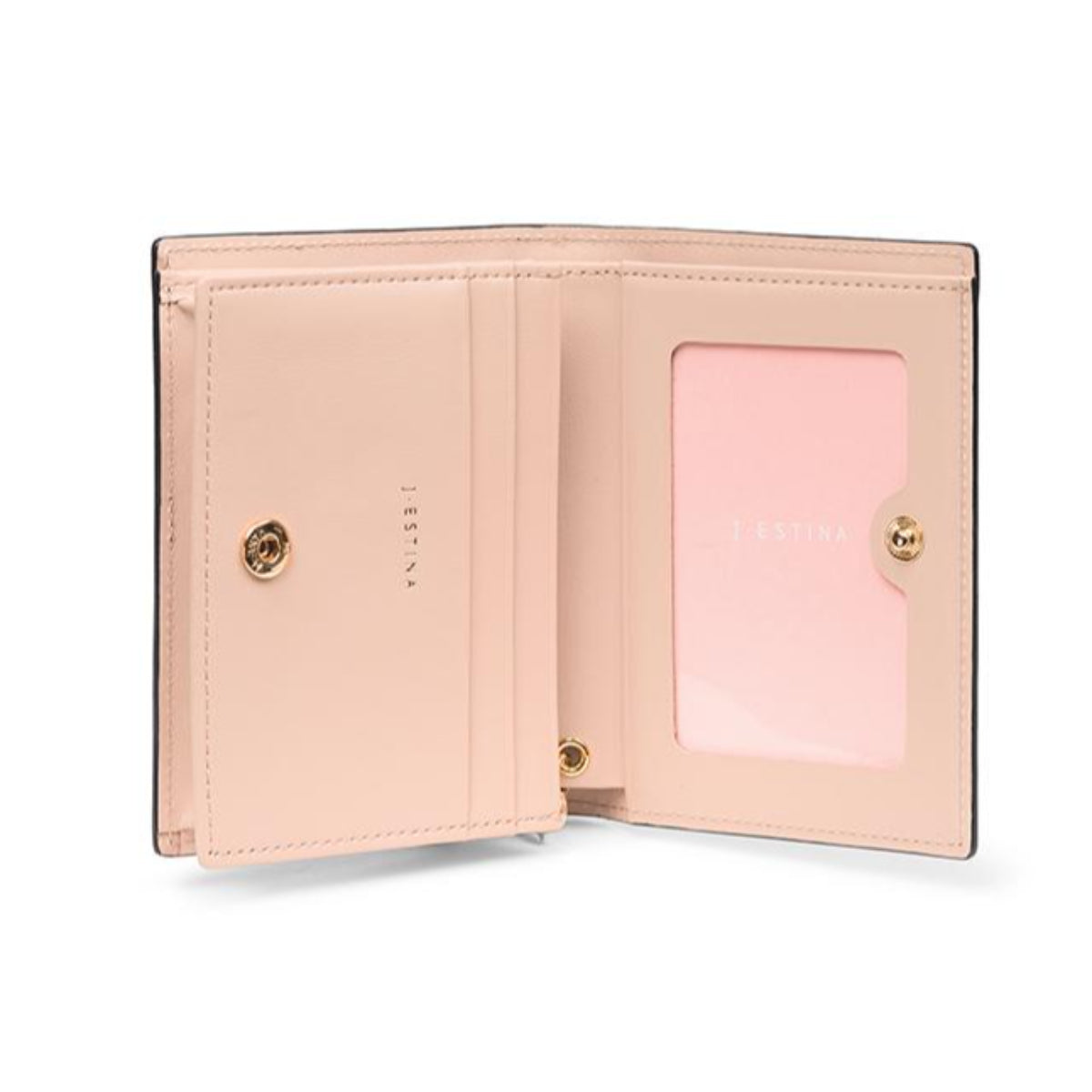 J.ESTINA DEWY Bifold Half Wallet Detachable Heart Charm Decoration Embossed Cowhide Bill Card Wallet / from Seoul, Korea