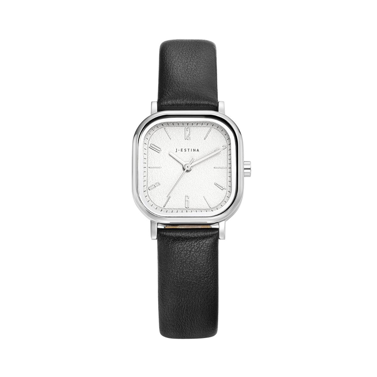 J.ESTINA Amico Leather Watch Silver Black Round Square IU PICK Made in Korea / from Seoul, Korea