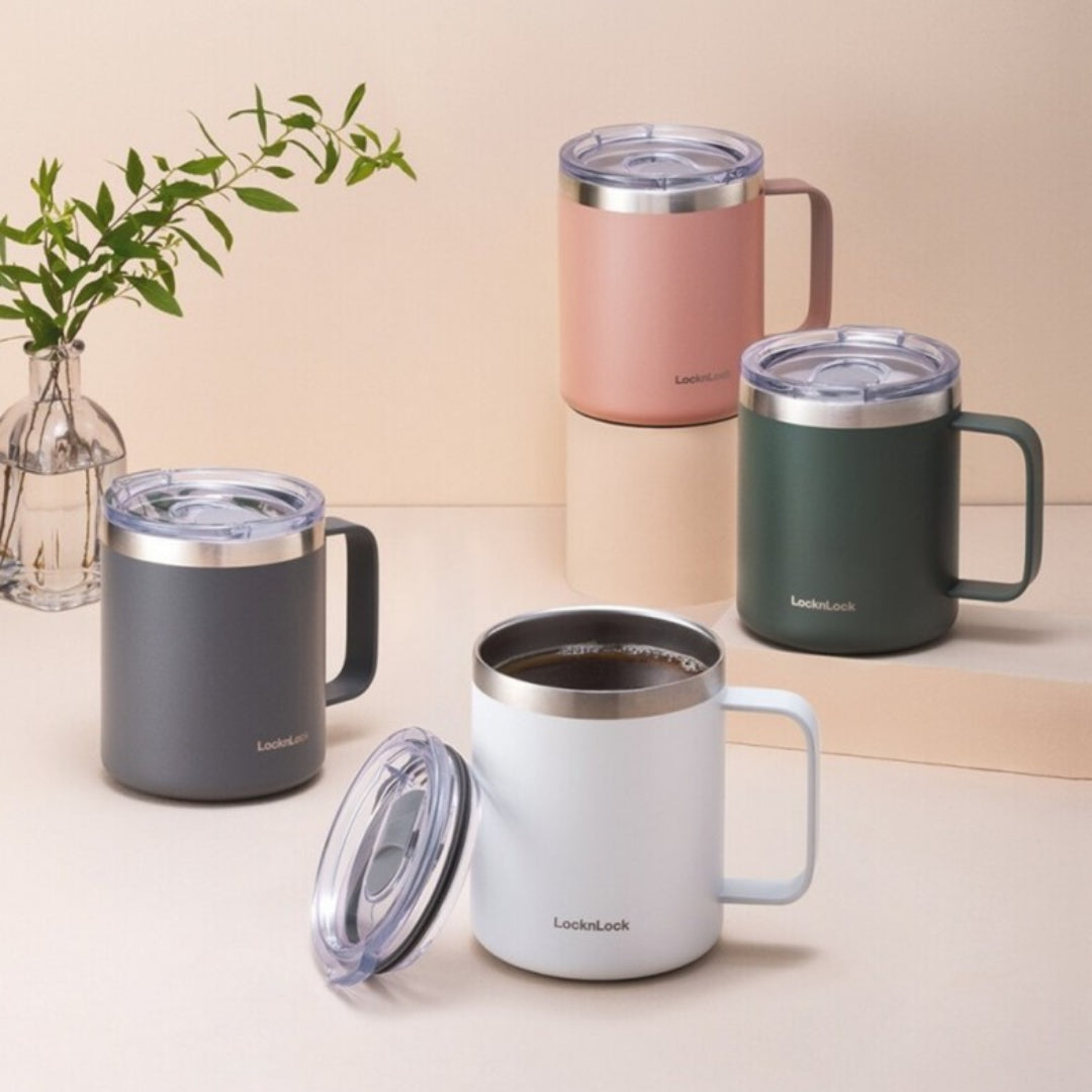 LocknLock House Mug Insulated Tumbler 370ml Handle Slide Lid Wide Mouth Easy to Clean Bottom Silicone / from Seoul, Korea