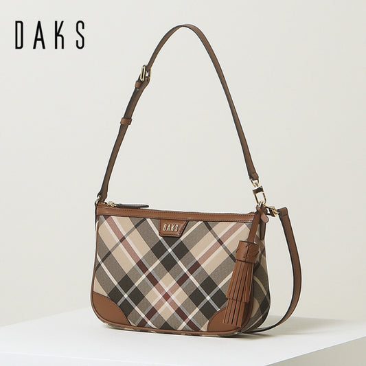 DAKS Brown Check Leather Shoulder Bag Cross Bag Tassel Charm Decoration/ from Seoul, Korea