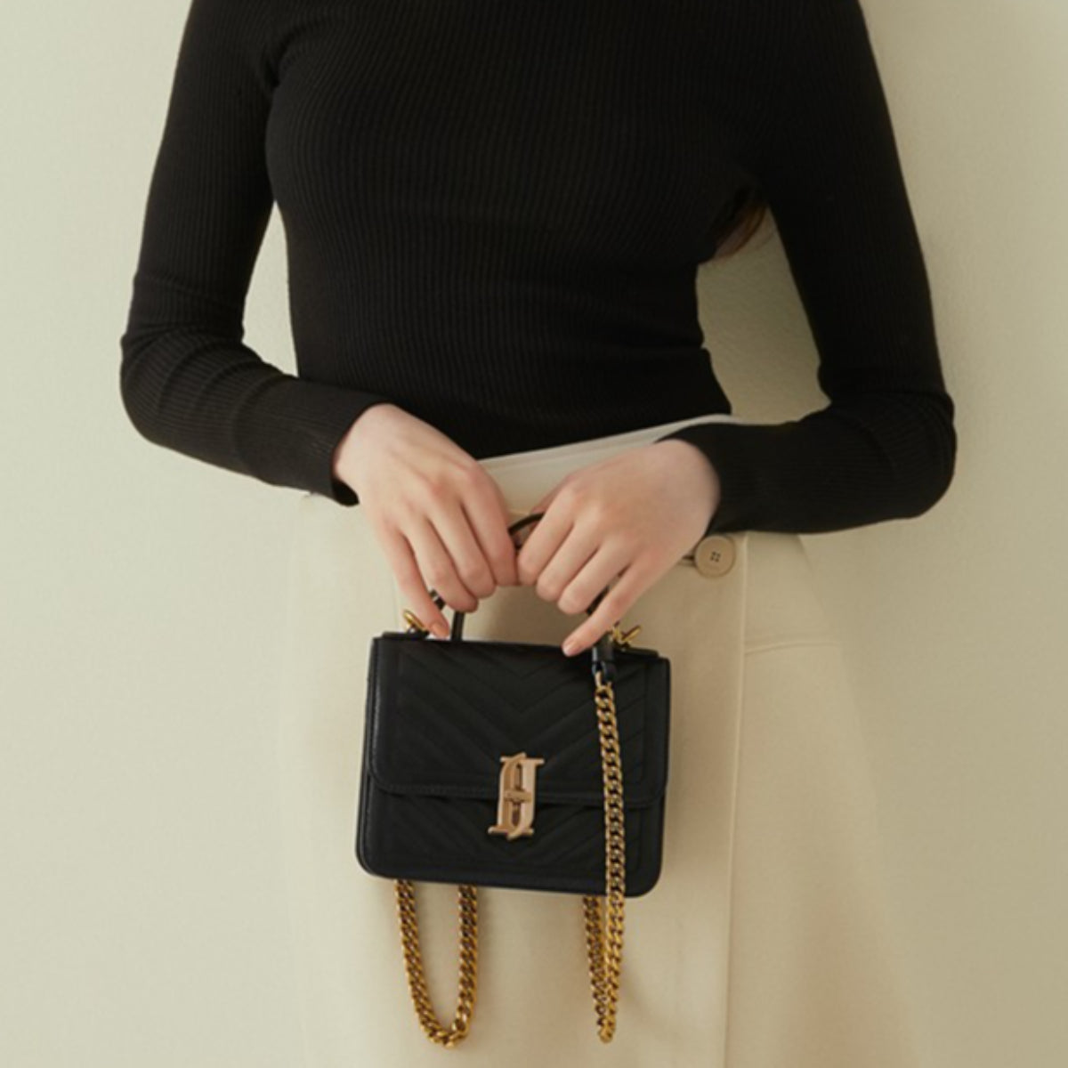 J.ESTINA JOELLE Quilting Mini Satchel Black Detachable Strap / from Seoul, Korea