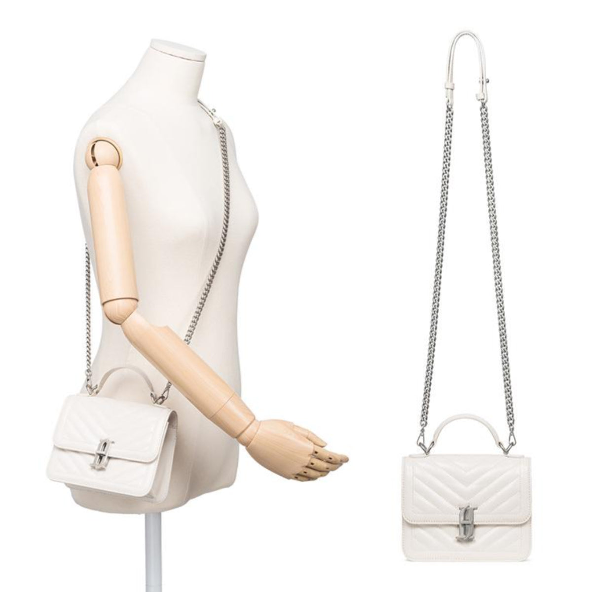 J.ESTINA JOELLE Quilting Mini Satchel White Detachable Strap Crossbody Shoulder Leather Bag / from Seoul, Korea