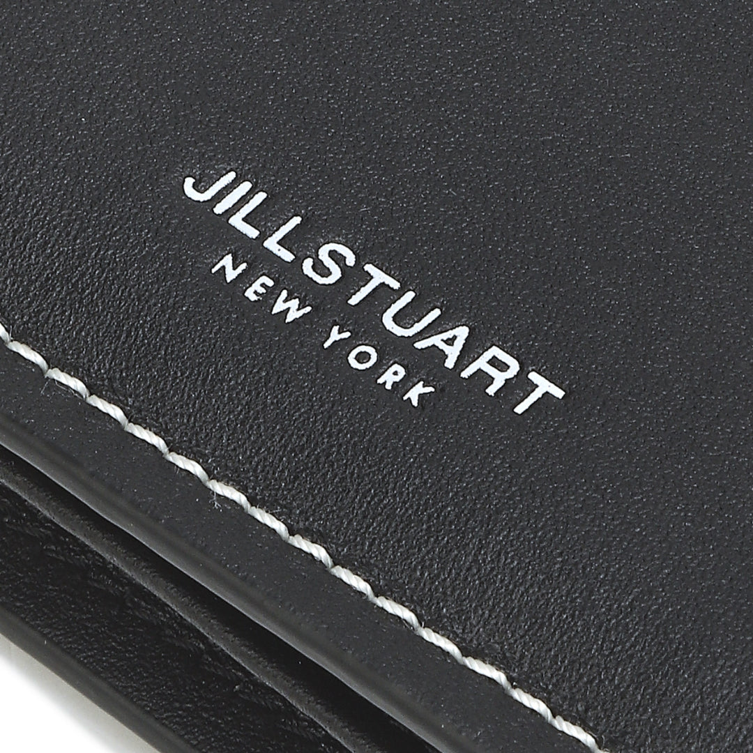 [JILLSTUART] Hitam Dijahit Kulit Sapi Setengah Dompet Lipat Mini Dompet Dilepas Tali Rantai Desain Bergaya / dari Seoul, Korea