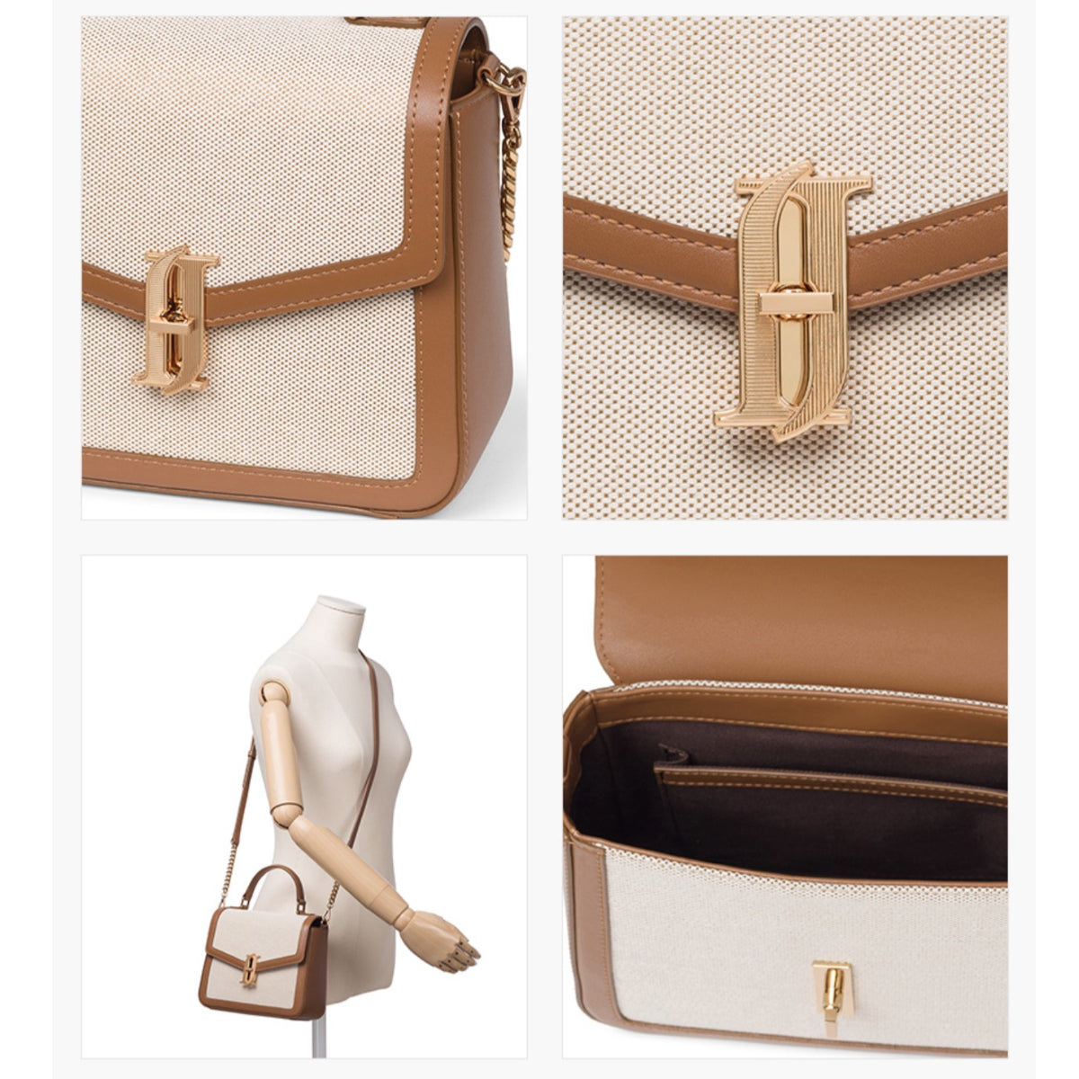 J.ESTINA JOELLE FALLIN Canvas SM Satchel TA Crossbody Shoulder Bag Canvas Tanned Leather Combi Colour Design Park Min-young's Pick / from Seoul, Korea