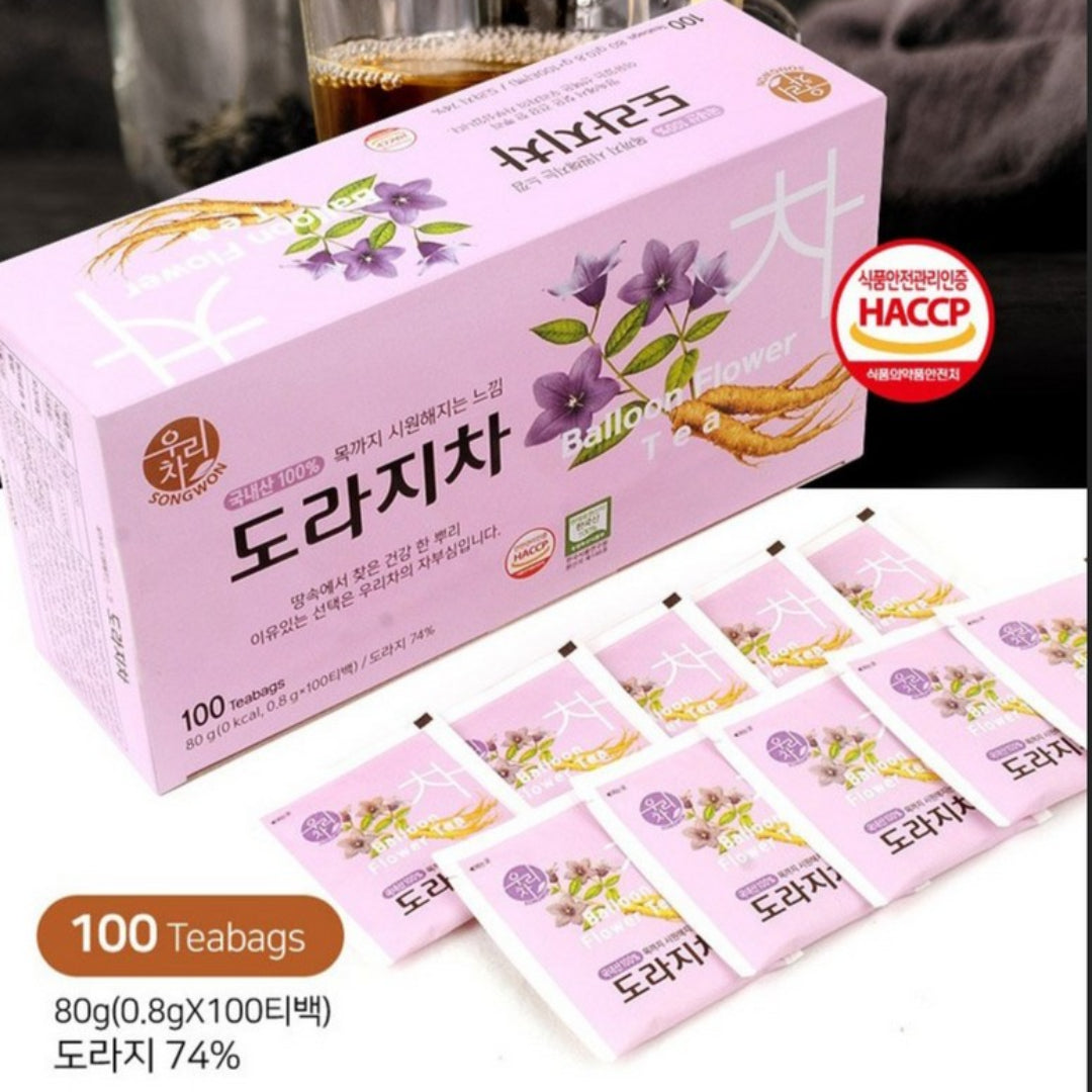SONGWON Korean Balloon Flower Tea 100 Tea Bags Large Capacity Tea Good for Throat and Cough Korean Tea / from Seoul, Korea