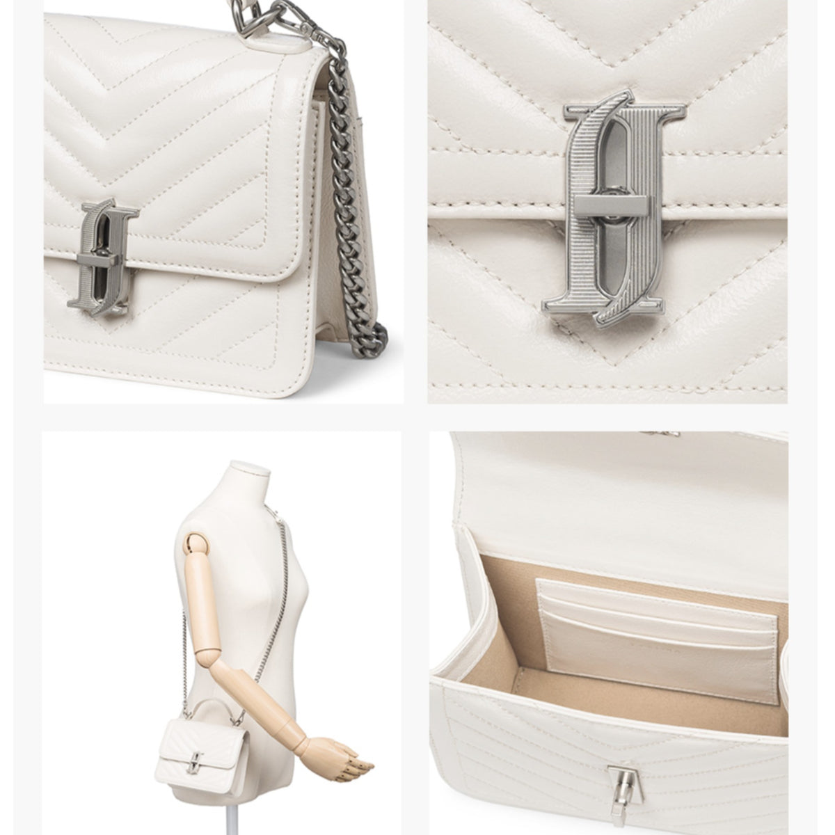 J.ESTINA JOELLE Quilting Mini Satchel White Detachable Strap Crossbody Shoulder Leather Bag / from Seoul, Korea