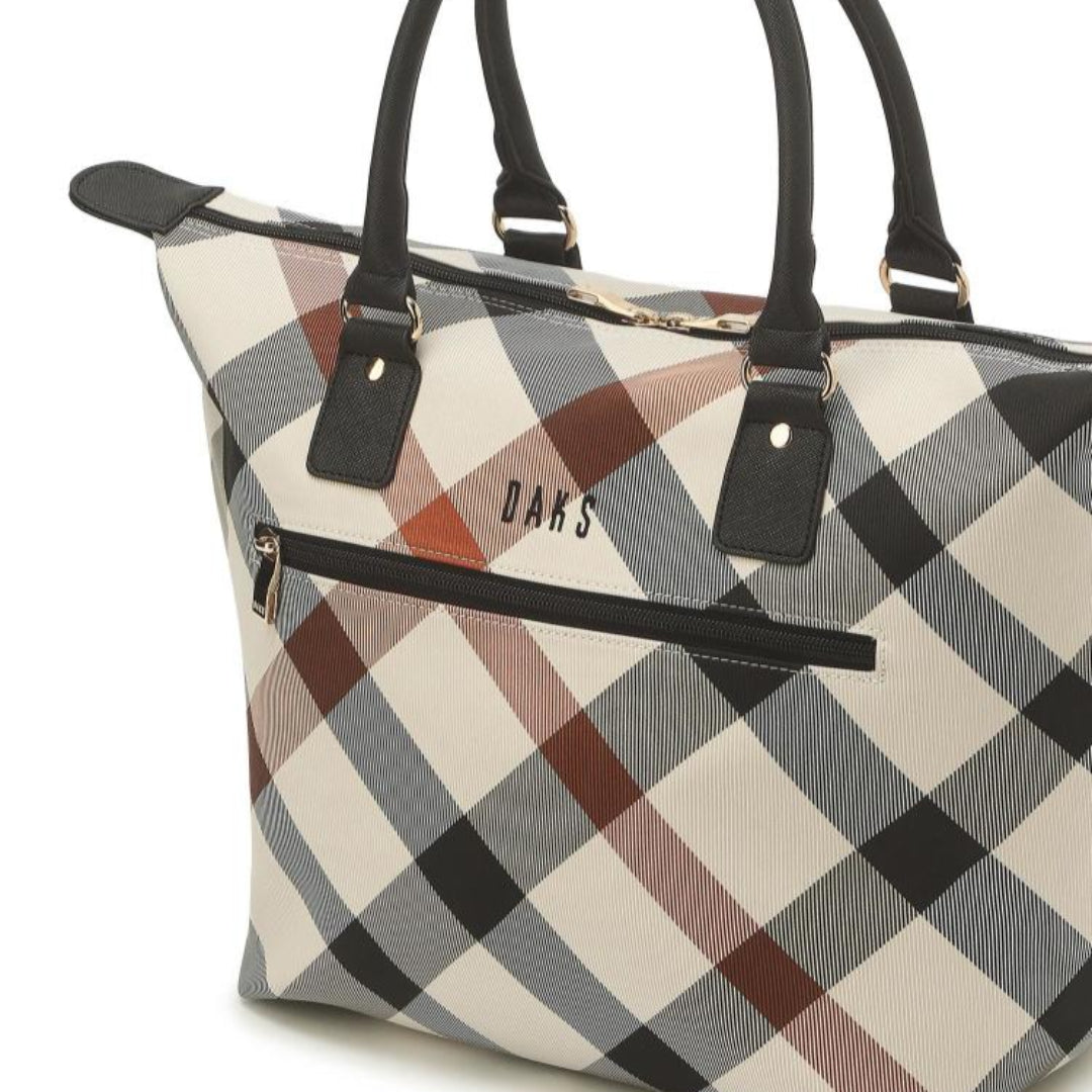 DAKS Beige Diagonal Big Check Lightweight Tote Bag Dark