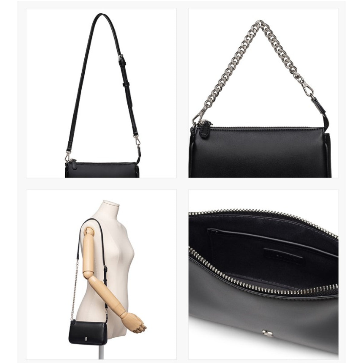 J.ESTINA Joelle Nut Mini Cross Black Chain Leather Strap Shoulder Bag /  from Seoul, Korea