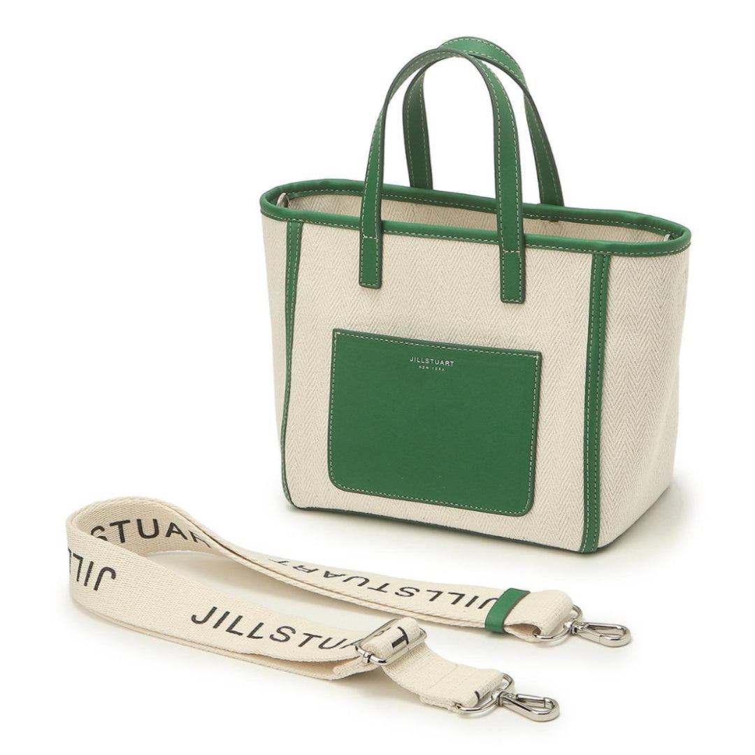 JILLSTUART NEW YORK ESSENTIAL CANVAS Green Pocket Mini Canvas Tote Shoulder Cross Bag / from Seoul, Korea