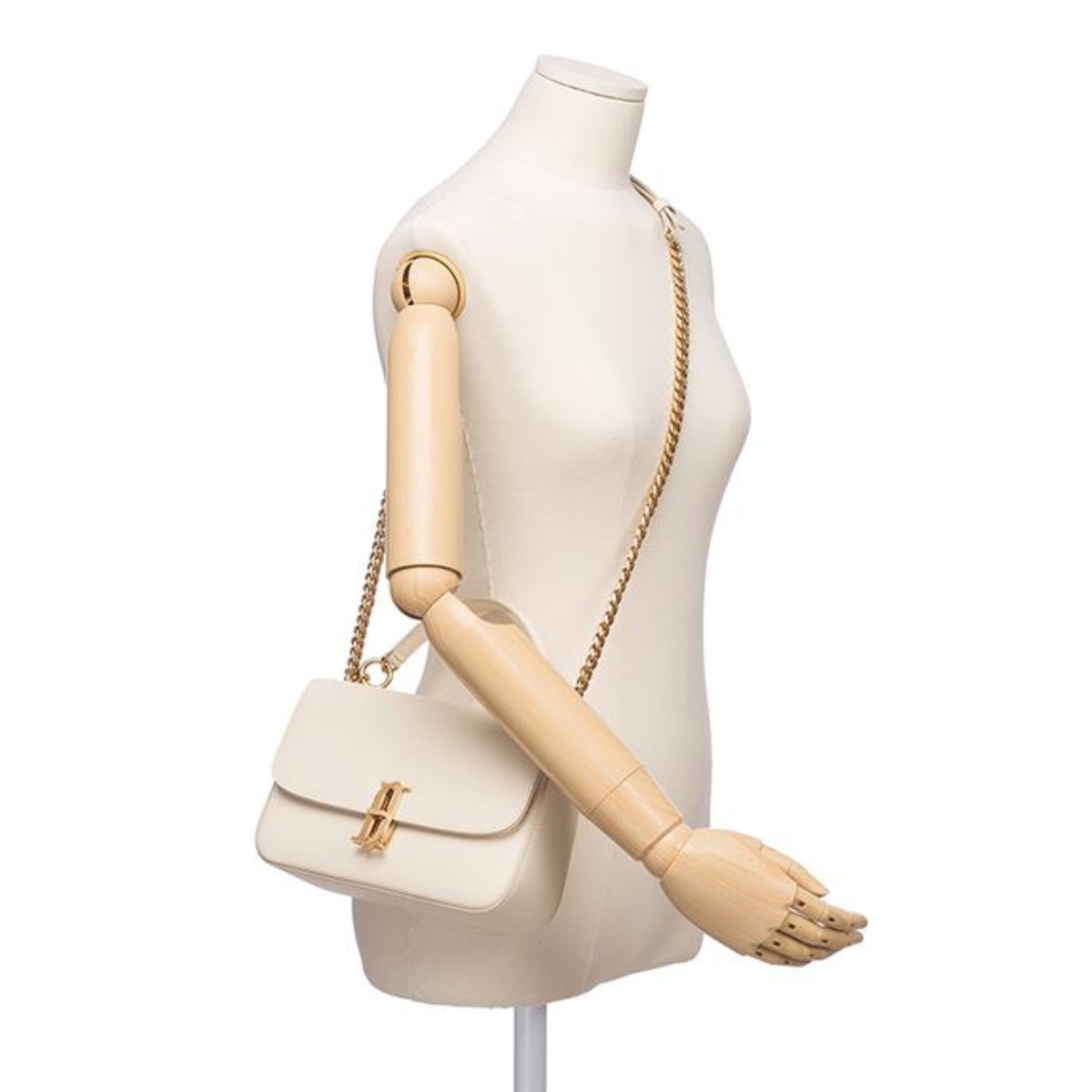 J.ESTINA DELLA SM Shoulder Crossbody Tote Cream White Leather Metal Chain Adjustable Strap Minyoung Park PICK / from Seoul, Korea